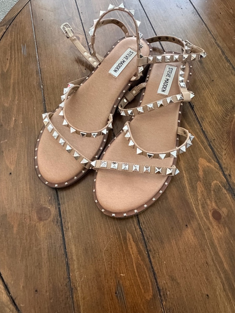 Steve Madden Tan Pyramid Stud Strappy Sandals